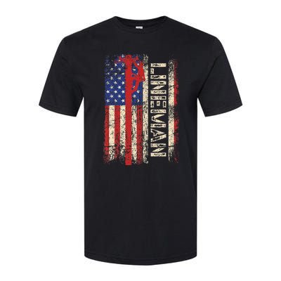 Lineman Us American Flag Patriotic Electrician Dad Softstyle CVC T-Shirt