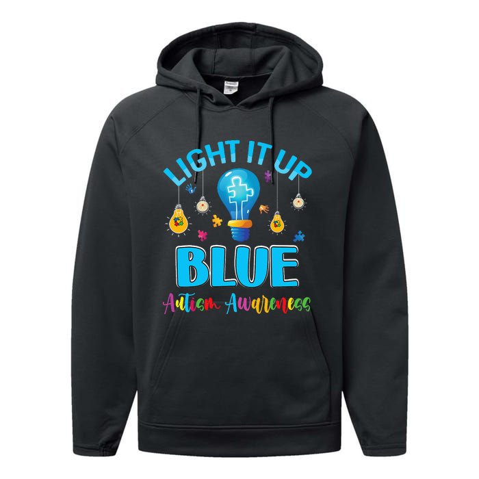 Light Up Blue Autism Awareness Puzzle For Mom Performance Fleece Hoodie