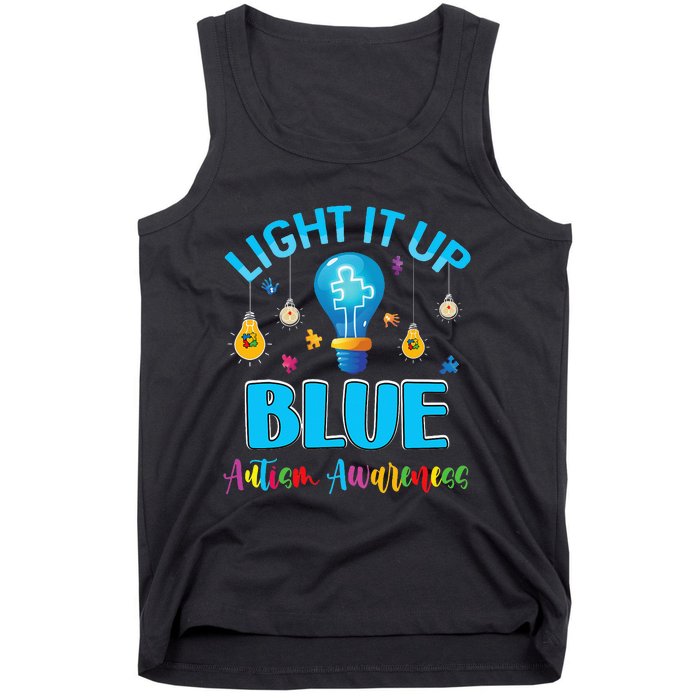 Light Up Blue Autism Awareness Puzzle For Mom Tank Top