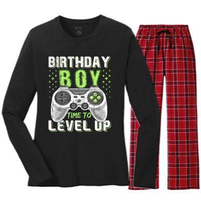 Level Up Birthday Boy Video Game Women's Long Sleeve Flannel Pajama Set 