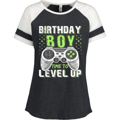 Level Up Birthday Boy Video Game Enza Ladies Jersey Colorblock Tee