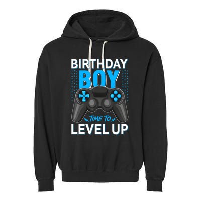 Level Up Birthday Boy Gamer Kids Party Video Game Gift Garment-Dyed Fleece Hoodie