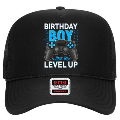 Level Up Birthday Boy Gamer Kids Party Video Game Gift High Crown Mesh Back Trucker Hat