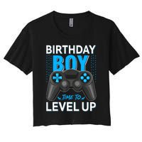 Level Up Birthday Boy Gamer Kids Party Video Game Gift Women's Crop Top Tee