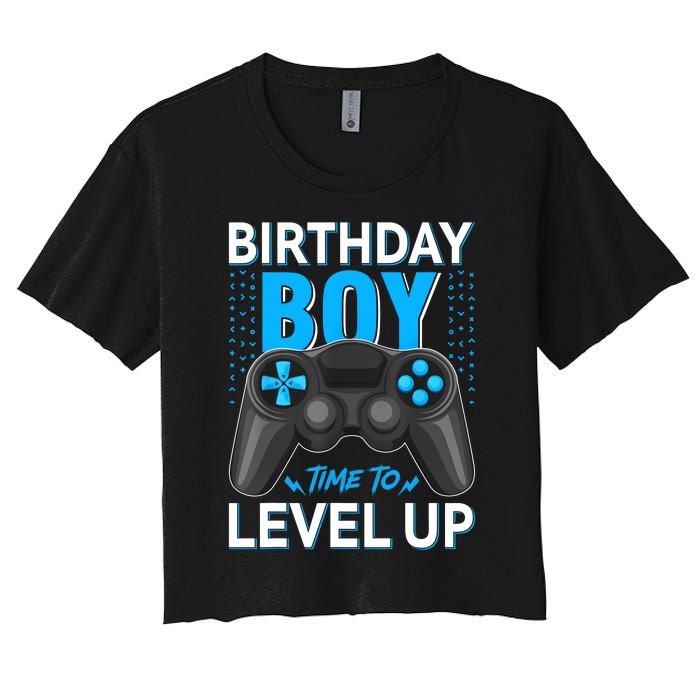 Level Up Birthday Boy Gamer Kids Party Video Game Gift Women's Crop Top Tee