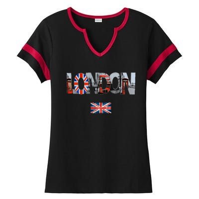 London Uk British Flag England Great Britain Ladies Halftime Notch Neck Tee