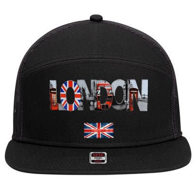 London Uk British Flag England Great Britain 7 Panel Mesh Trucker Snapback Hat