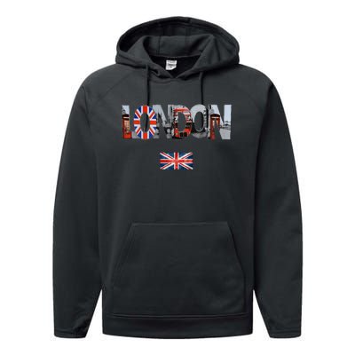 London Uk British Flag England Great Britain Performance Fleece Hoodie