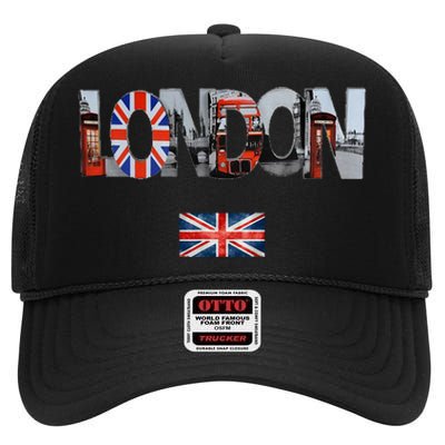 London Uk British Flag England Great Britain High Crown Mesh Back Trucker Hat