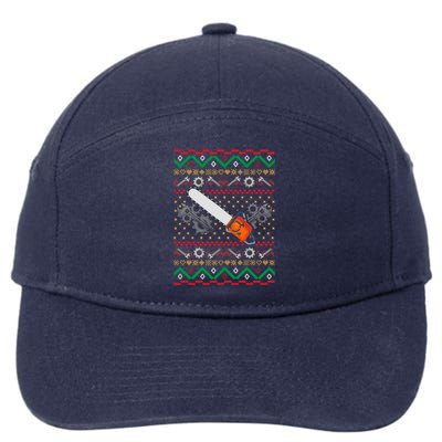 Lumberjack Ugly Christmas Sweater Chainsaw Lover Gift 7-Panel Snapback Hat