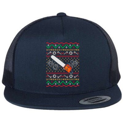 Lumberjack Ugly Christmas Sweater Chainsaw Lover Gift Flat Bill Trucker Hat