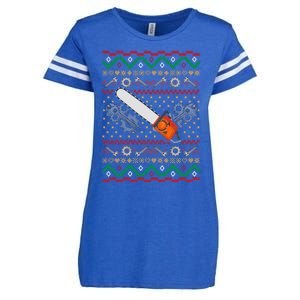 Lumberjack Ugly Christmas Sweater Chainsaw Lover Gift Enza Ladies Jersey Football T-Shirt