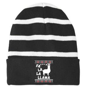 Llama Ugly Christmas Gift Striped Beanie with Solid Band