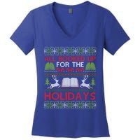 Librarian Ugly Christmas Great Gift Book Lover Ugly Xmas Sweater Funny Gift Women's V-Neck T-Shirt