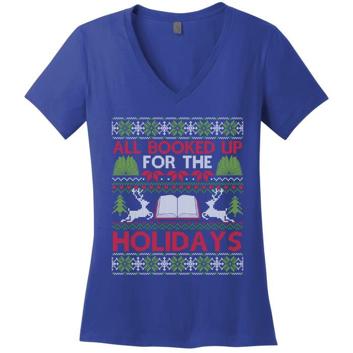 Librarian Ugly Christmas Great Gift Book Lover Ugly Xmas Sweater Funny Gift Women's V-Neck T-Shirt