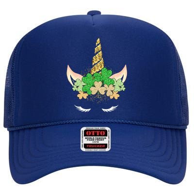 Lucky Unicorn Cute St Patrick's Day High Crown Mesh Back Trucker Hat