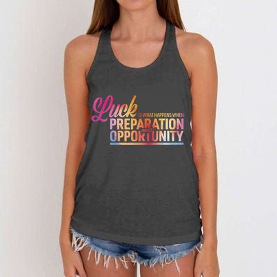 Luck Definition Preparation Meets Opportunity Women's Knotted Racerback Tank