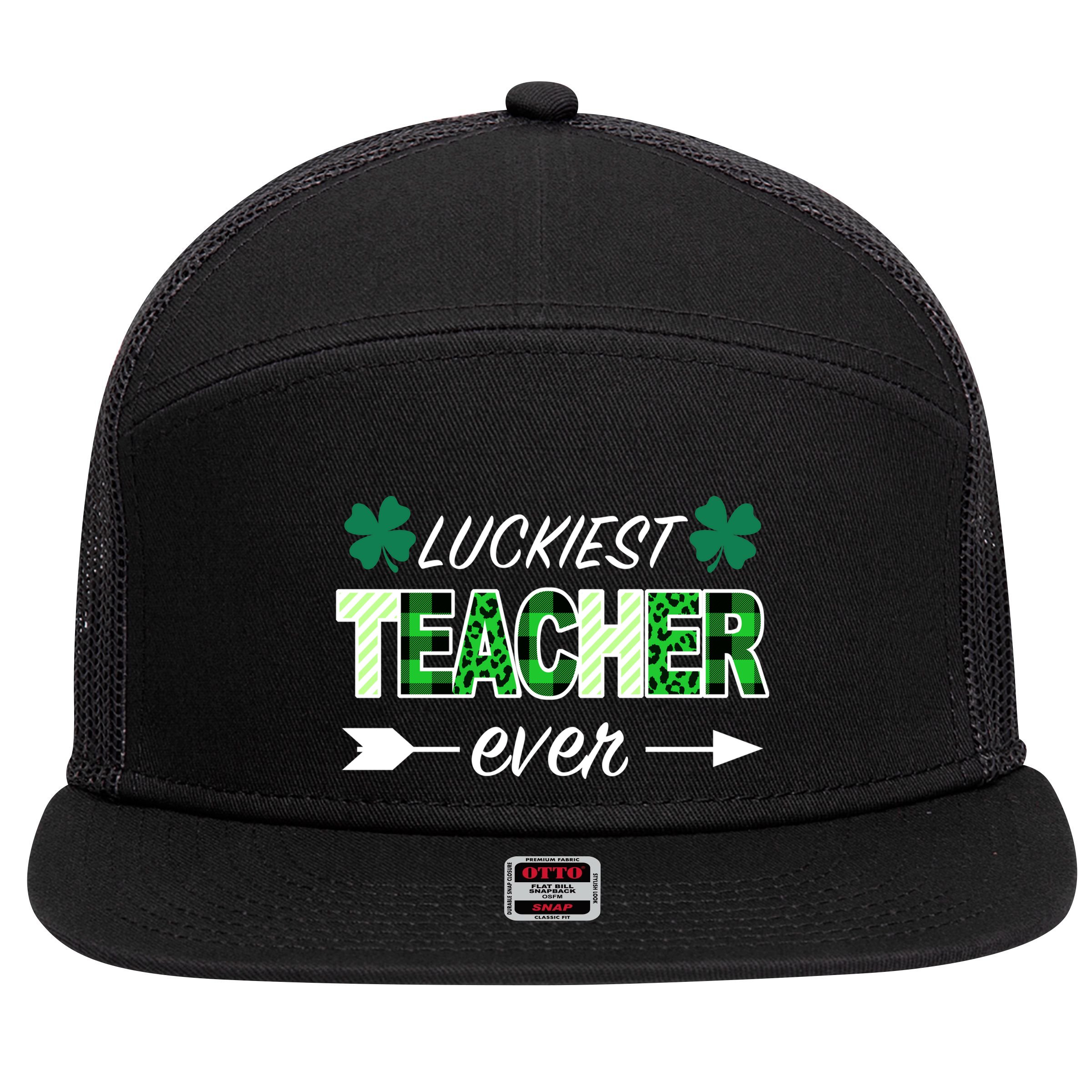 Luckiest Teacher Ever 7 Panel Mesh Trucker Snapback Hat
