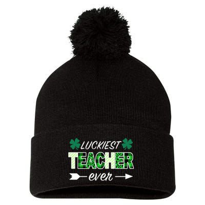 Luckiest Teacher Ever Pom Pom 12in Knit Beanie