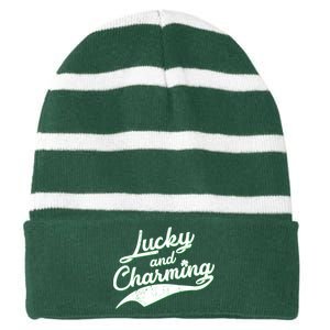 Lucky and Charming St Patrick's Day Striped Beanie with Solid Band