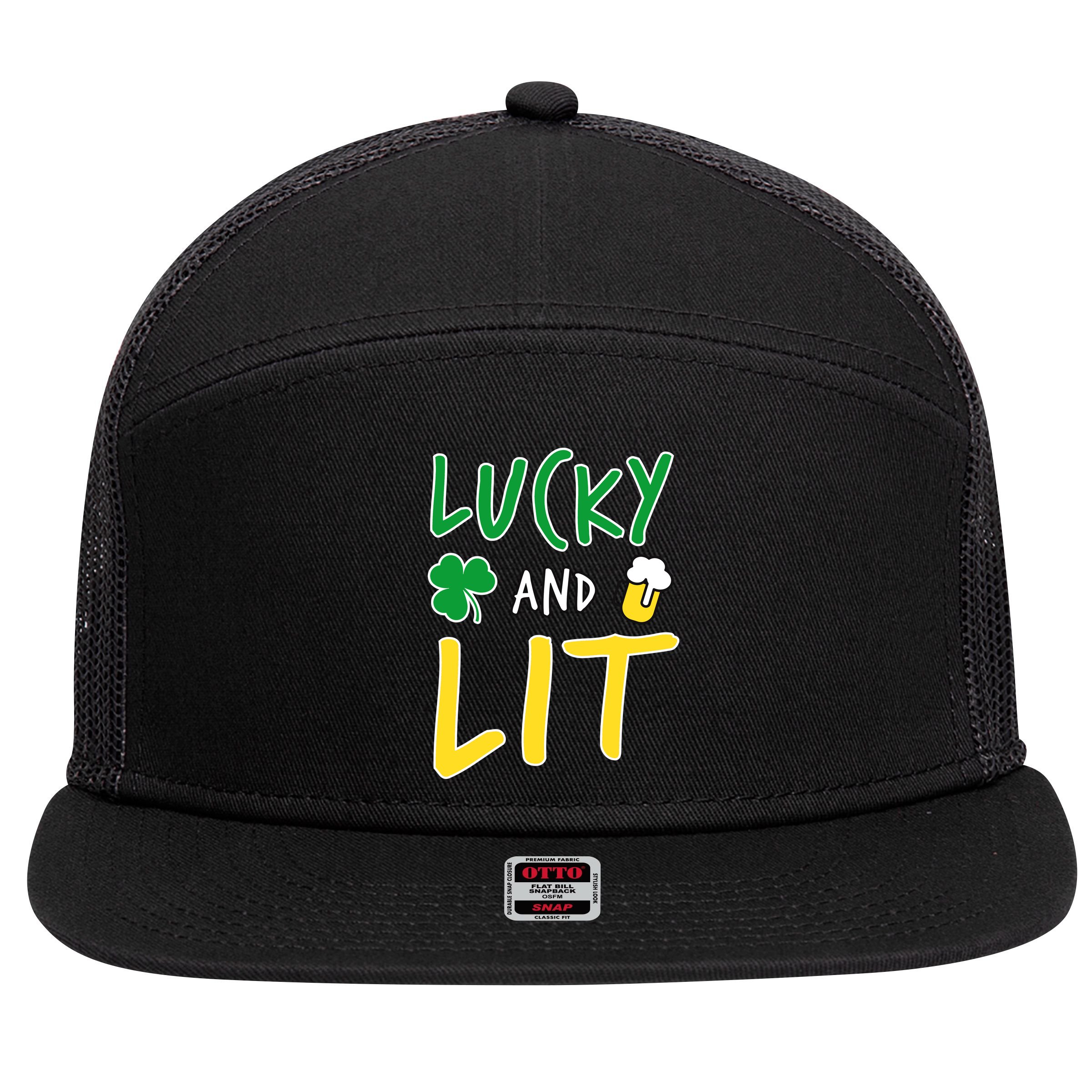 Lucky And Lit St. Patrick's Day 7 Panel Mesh Trucker Snapback Hat