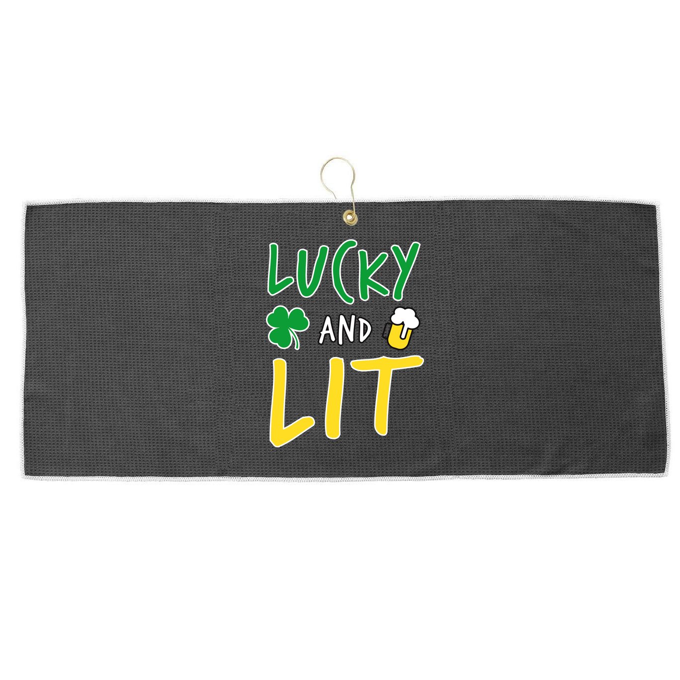 Lucky And Lit St. Patrick's Day Large Microfiber Waffle Golf Towel