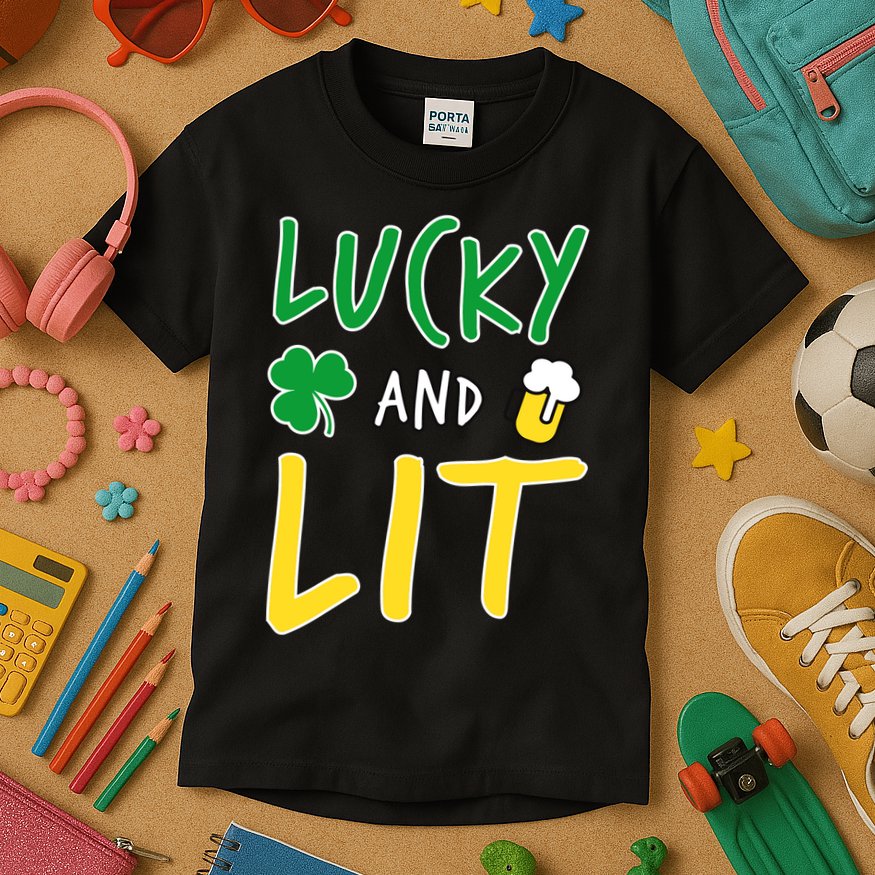 Lucky And Lit St. Patrick's Day Kids T-Shirt