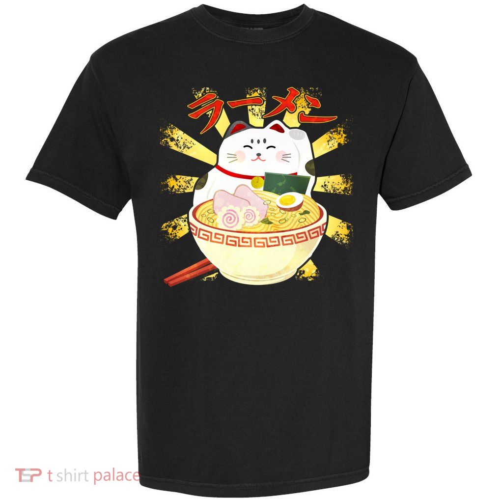 Lucky Cat Ramen Japanese Garment-Dyed Heavyweight T-Shirt