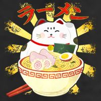 Lucky Cat Ramen Japanese 7 Panel Mesh Trucker Snapback Hat