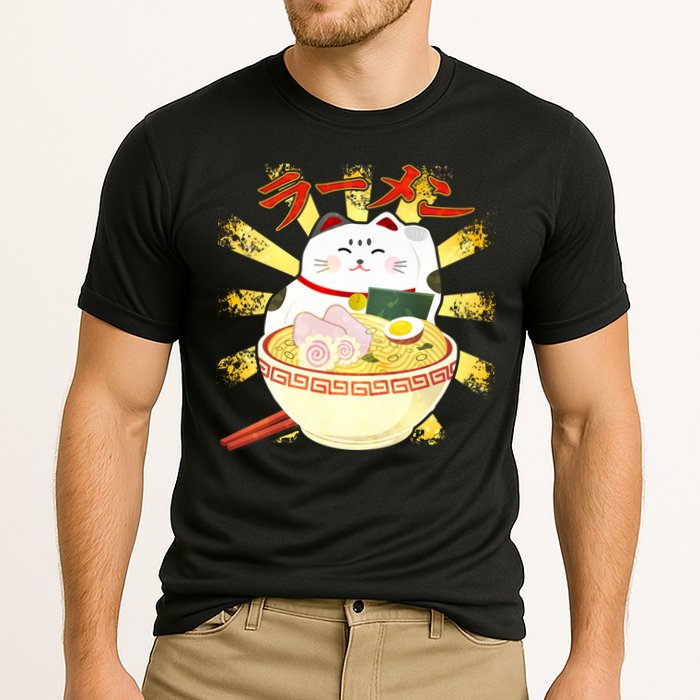 Lucky Cat Ramen Japanese Cooling Performance Crew T-Shirt