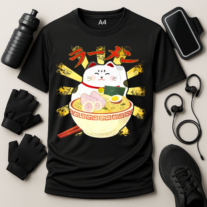 Lucky Cat Ramen Japanese Cooling Performance Crew T-Shirt