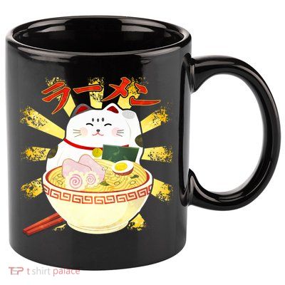Lucky Cat Ramen Japanese 11oz C Handle Ceramic Mug