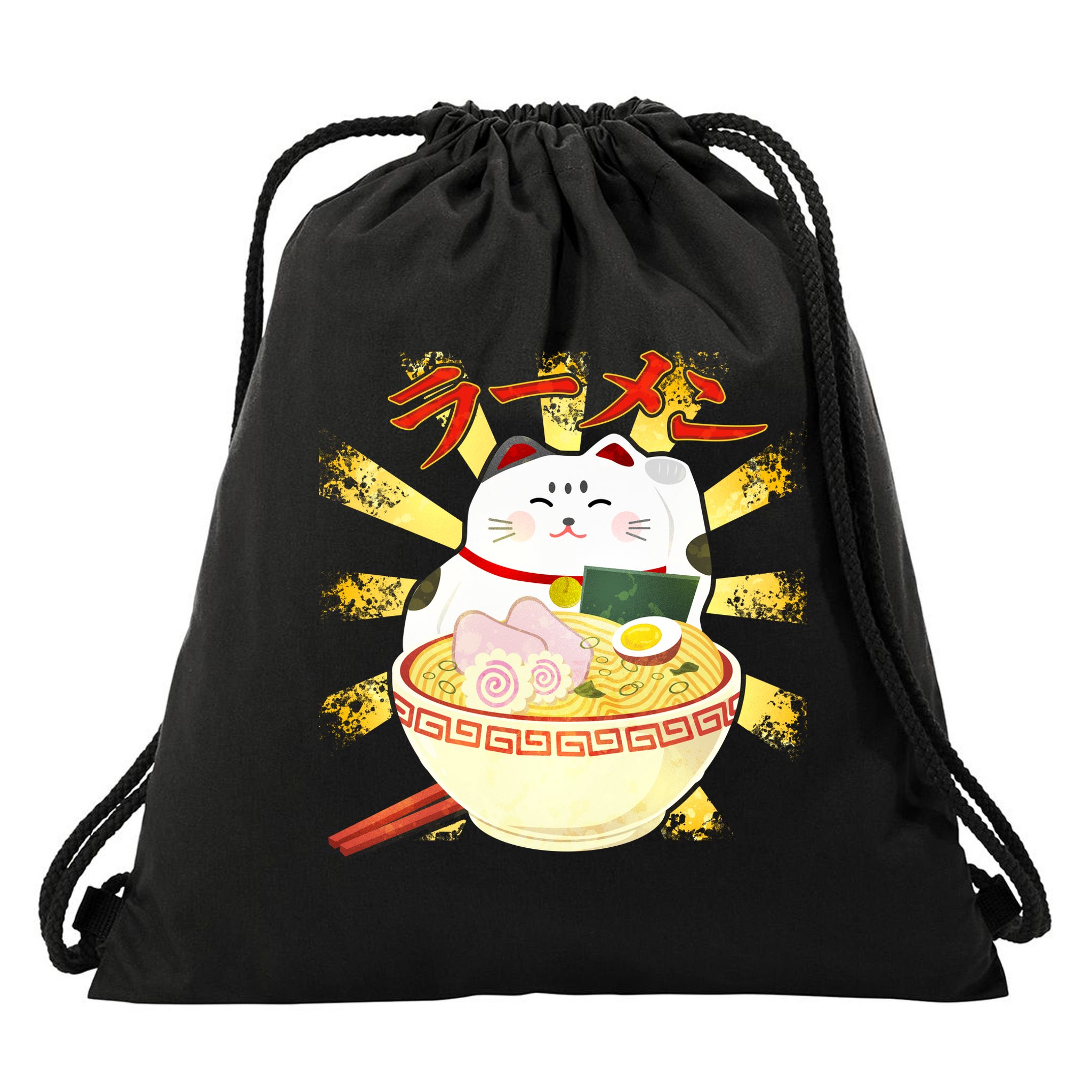 Lucky Cat Ramen Japanese Drawstring Bag