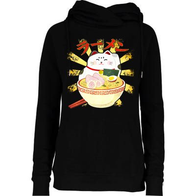 Lucky Cat Ramen Japanese Womens Funnel Neck Pullover Hood