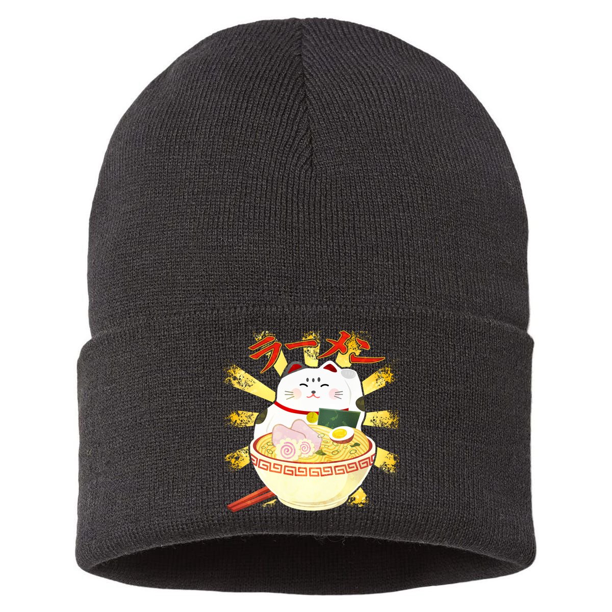 Lucky Cat Ramen Japanese Sustainable Knit Beanie