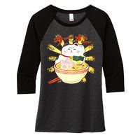 Lucky Cat Ramen Japanese Women's Tri-Blend 3/4-Sleeve Raglan Shirt