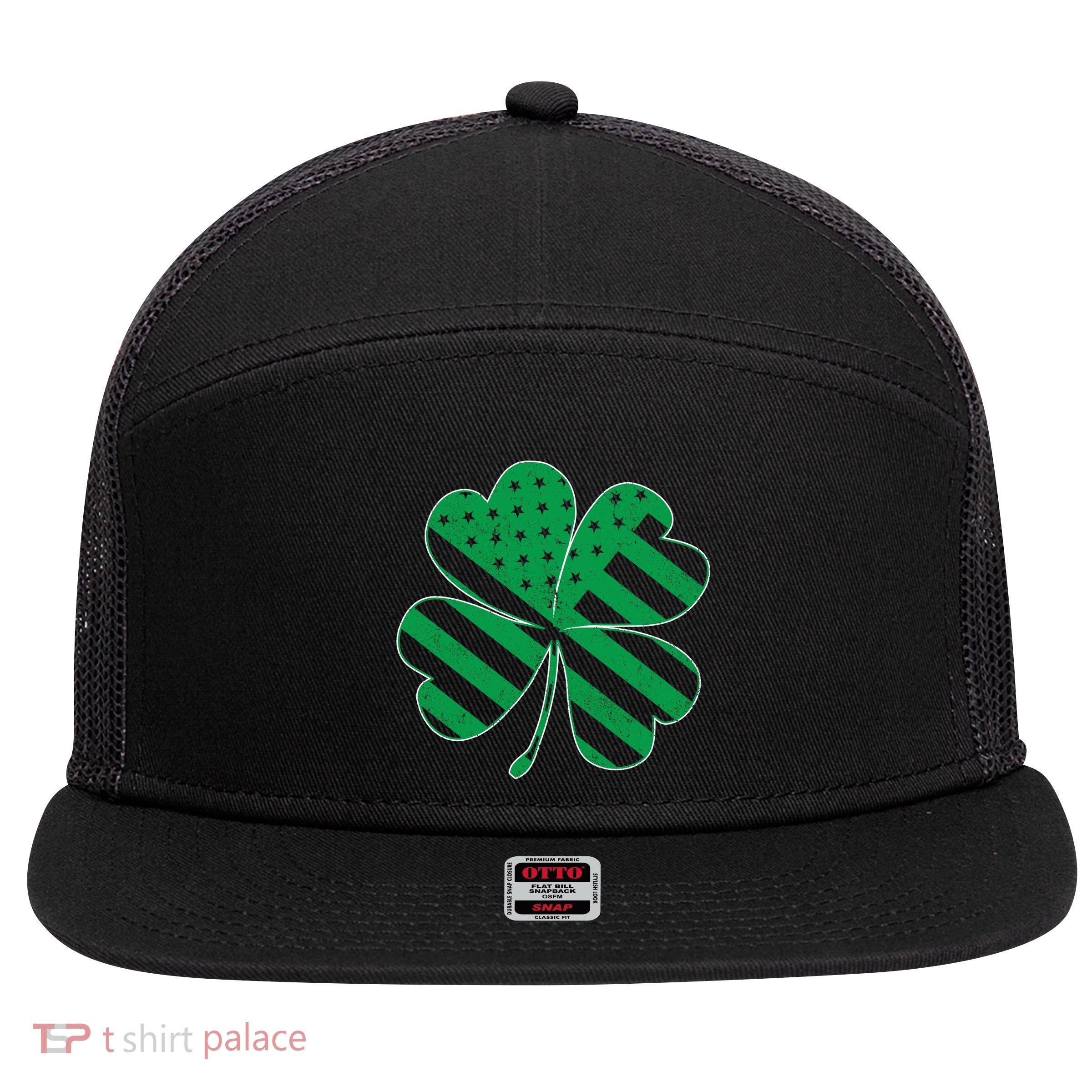 Lucky Irish American Clover Flag 7 Panel Mesh Trucker Snapback Hat