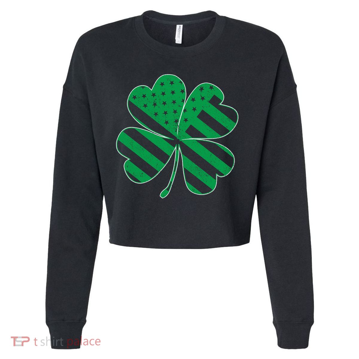 Lucky Irish American Clover Flag Cropped Pullover Crew