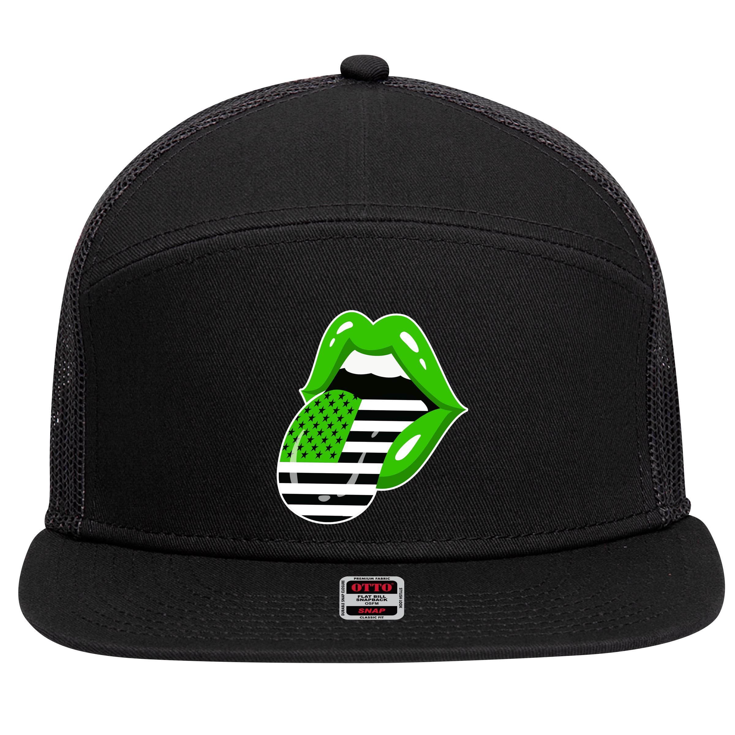 Lucky Irish Lips USA American Flag 7 Panel Mesh Trucker Snapback Hat