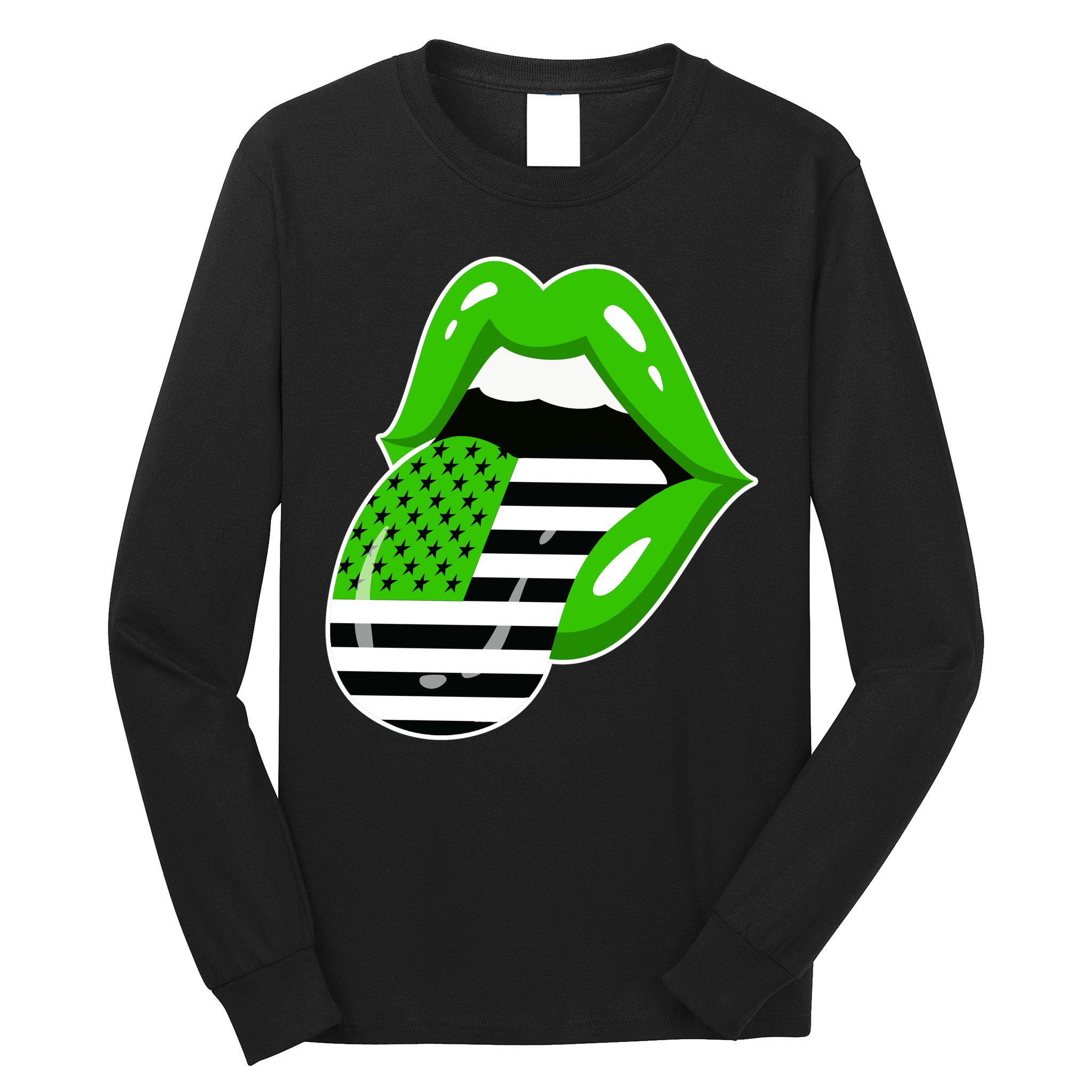 Lucky Irish Lips USA American Flag Long Sleeve Shirt