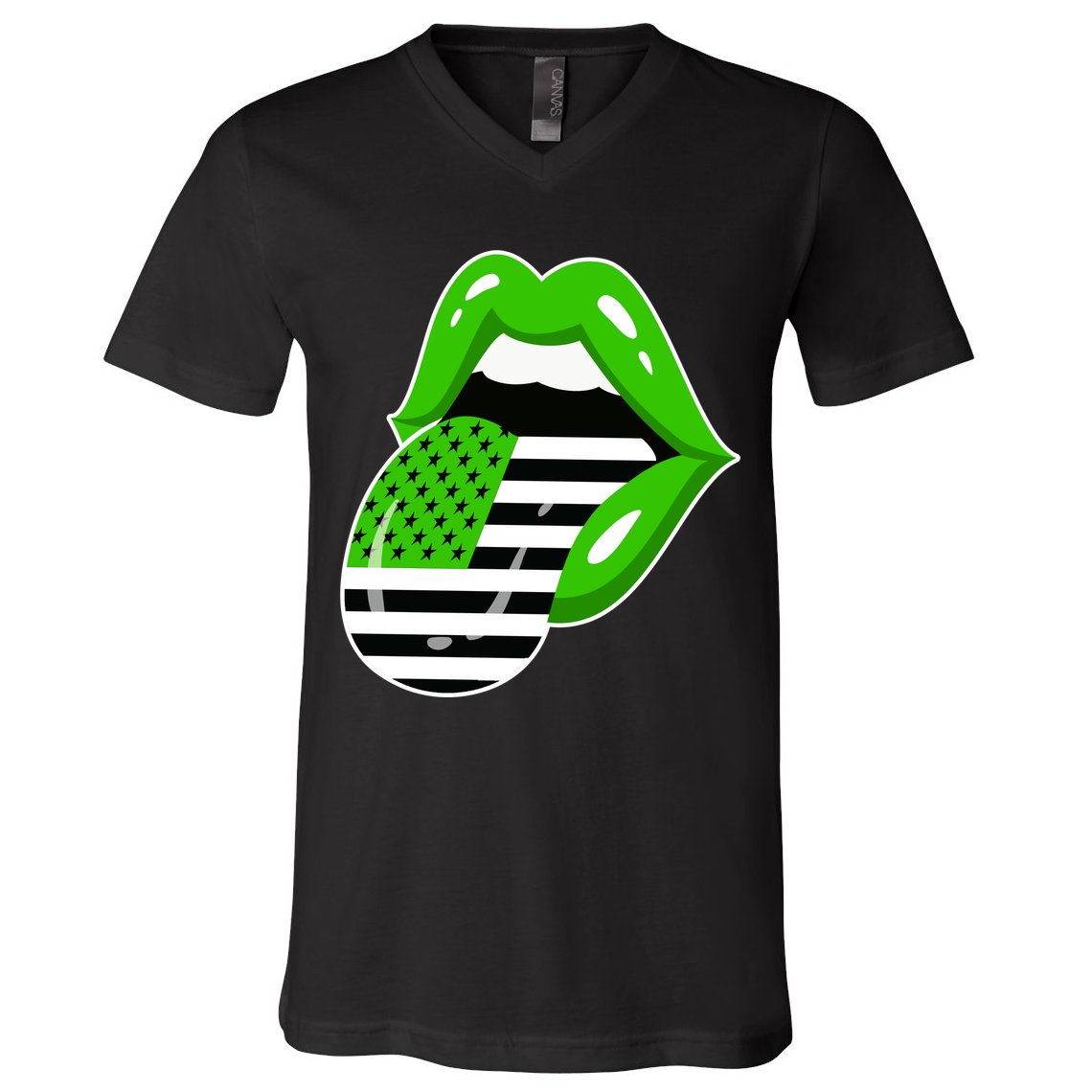 Lucky Irish Lips USA American Flag V-Neck T-Shirt
