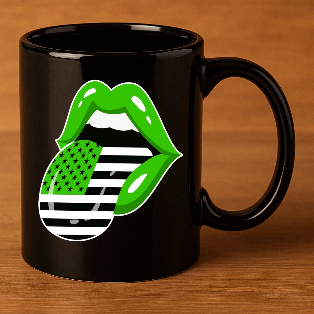 Lucky Irish Lips USA American Flag 11oz C Handle Ceramic Mug