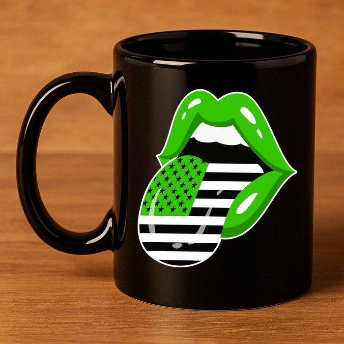 Lucky Irish Lips USA American Flag 11oz C Handle Ceramic Mug