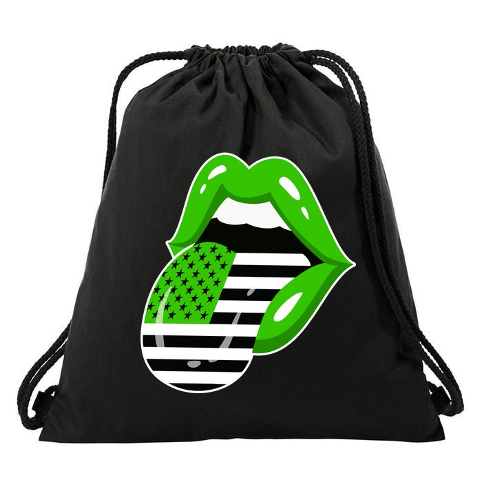 Lucky Irish Lips USA American Flag Drawstring Bag