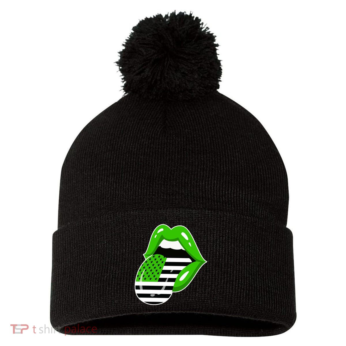 Lucky Irish Lips USA American Flag Pom Pom 12in Knit Beanie