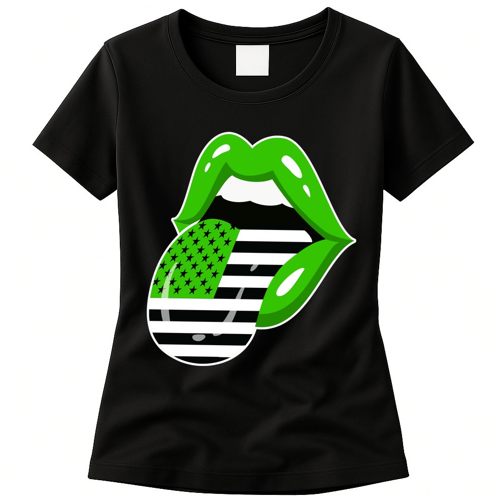 Lucky Irish Lips USA American Flag Womens T-Shirt