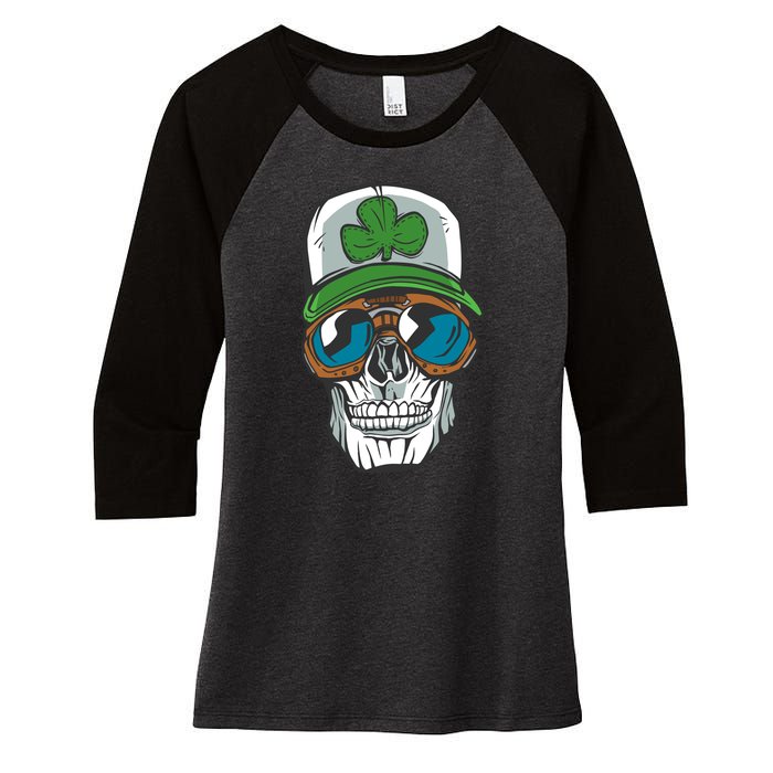 Lucky Irish Skull Women's Tri-Blend 3/4-Sleeve Raglan Shirt