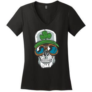 Lucky Irish Skull Women's V-Neck T-Shirt