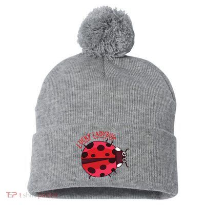 Lucky Ladybug Pom Pom 12in Knit Beanie