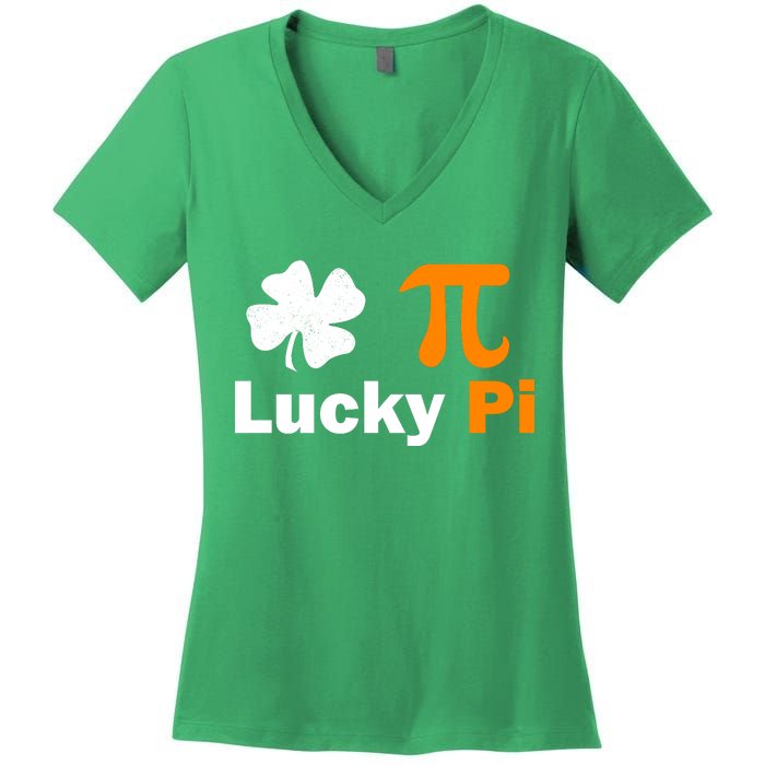 Lucky Pi St. Patrick's Day Clover Women's V-Neck T-Shirt